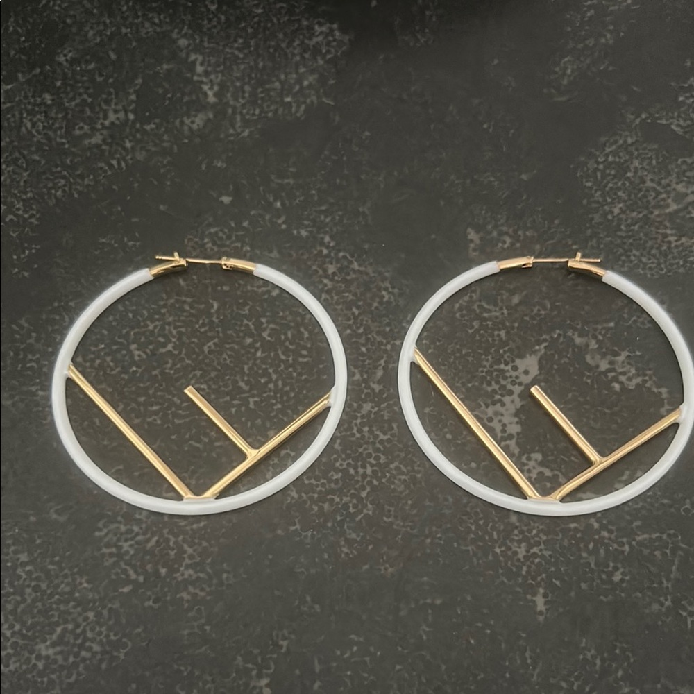 Authentic Fendi Gold and White Modern Earrings